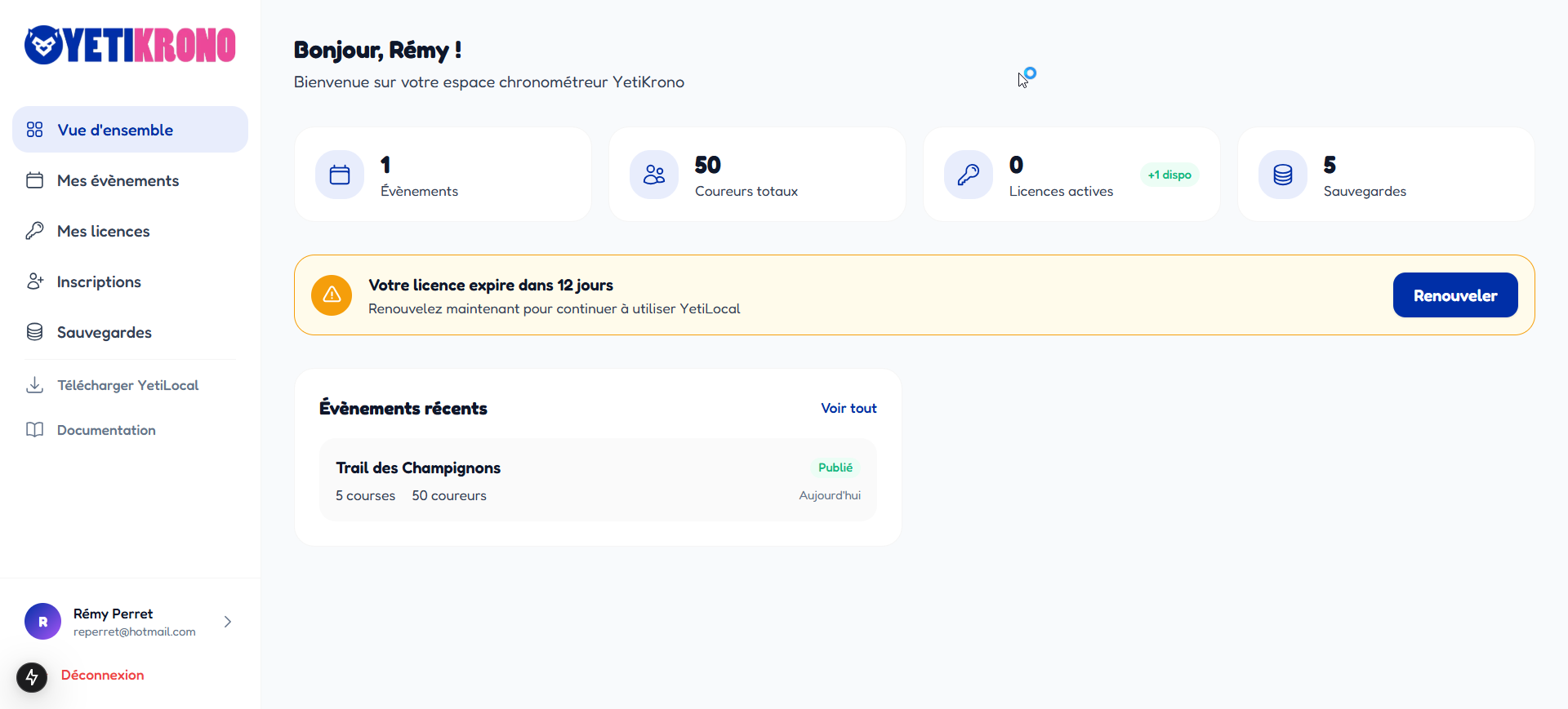 Dashboard YetiCentral