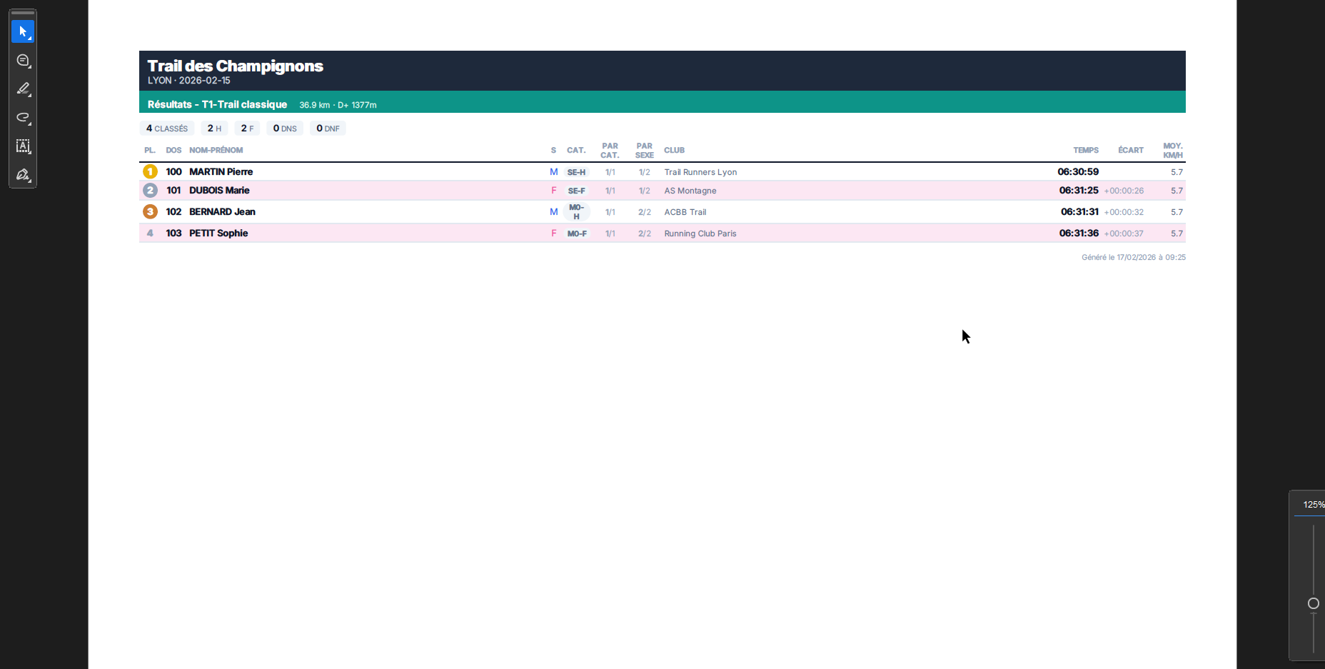 Export résultats PDF