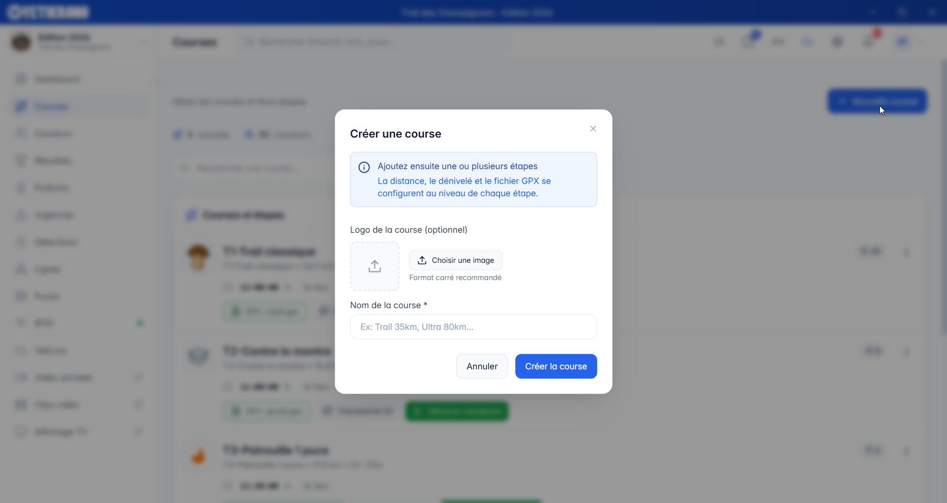 Création d'une course