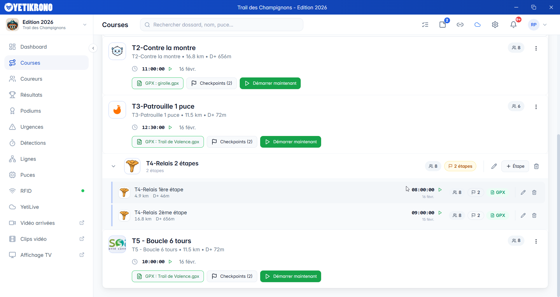 Configuration avancée des courses