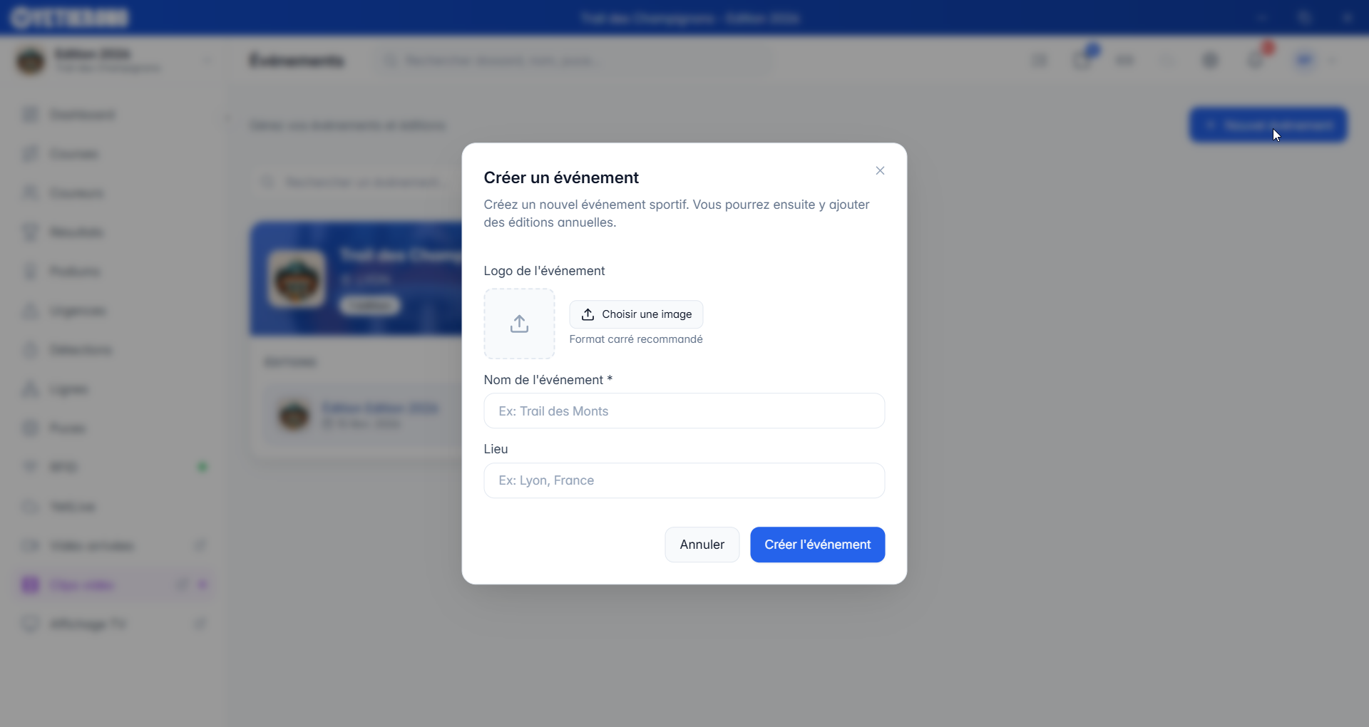 Création d'un événement