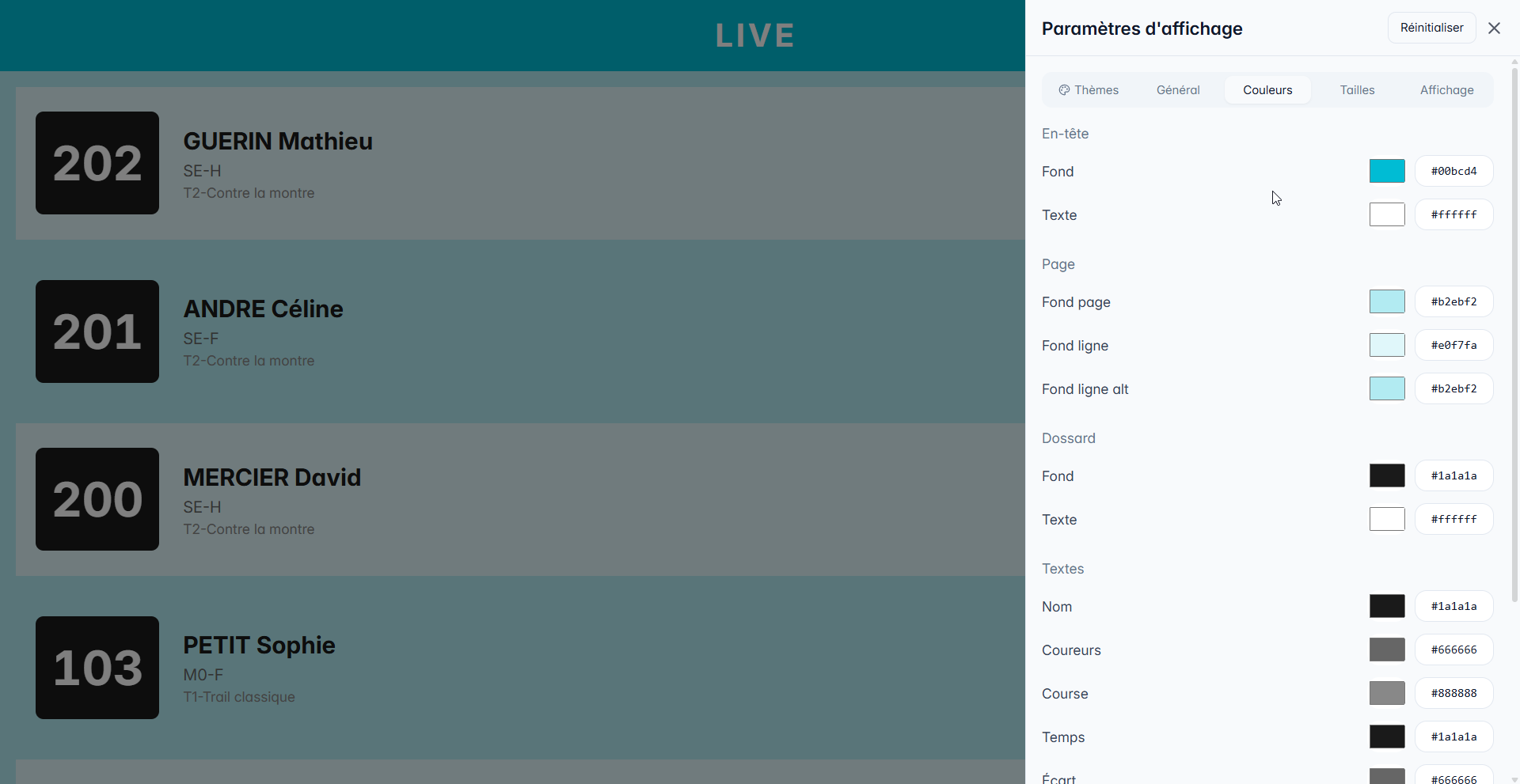 Personnalisation des couleurs