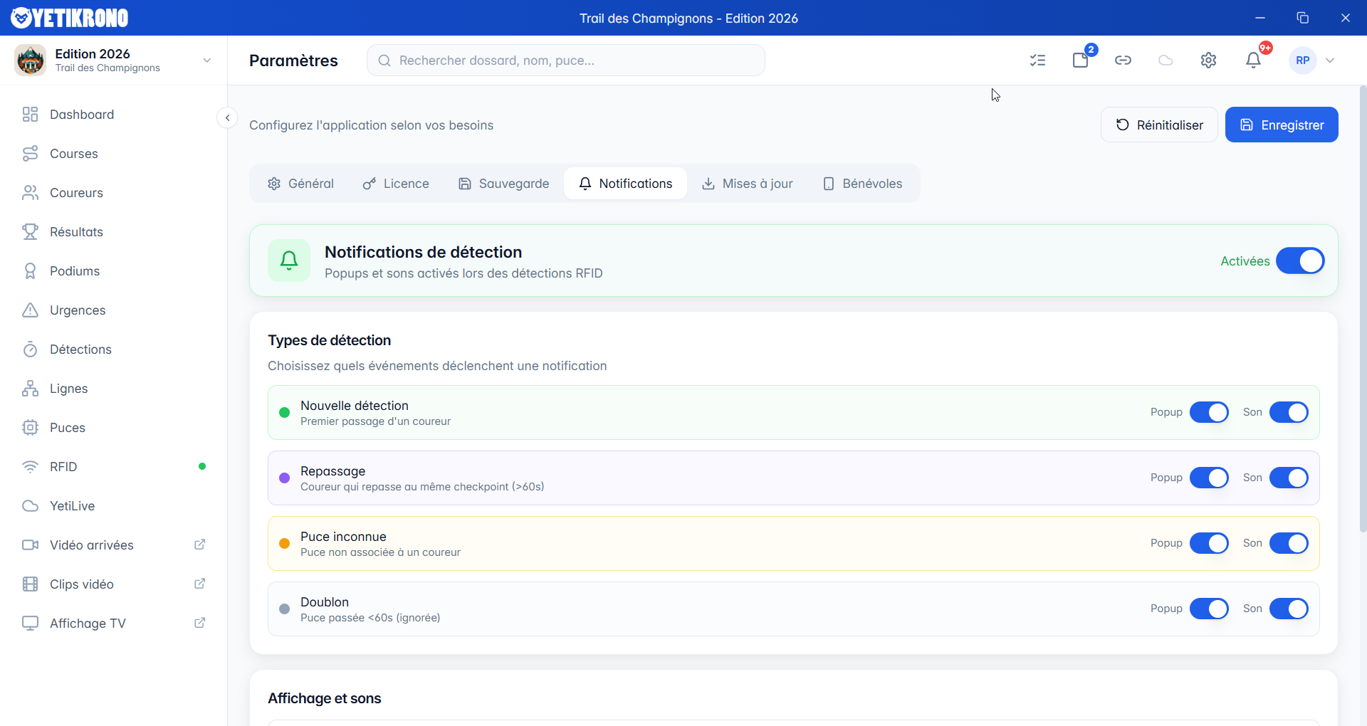 Paramètres de notifications
