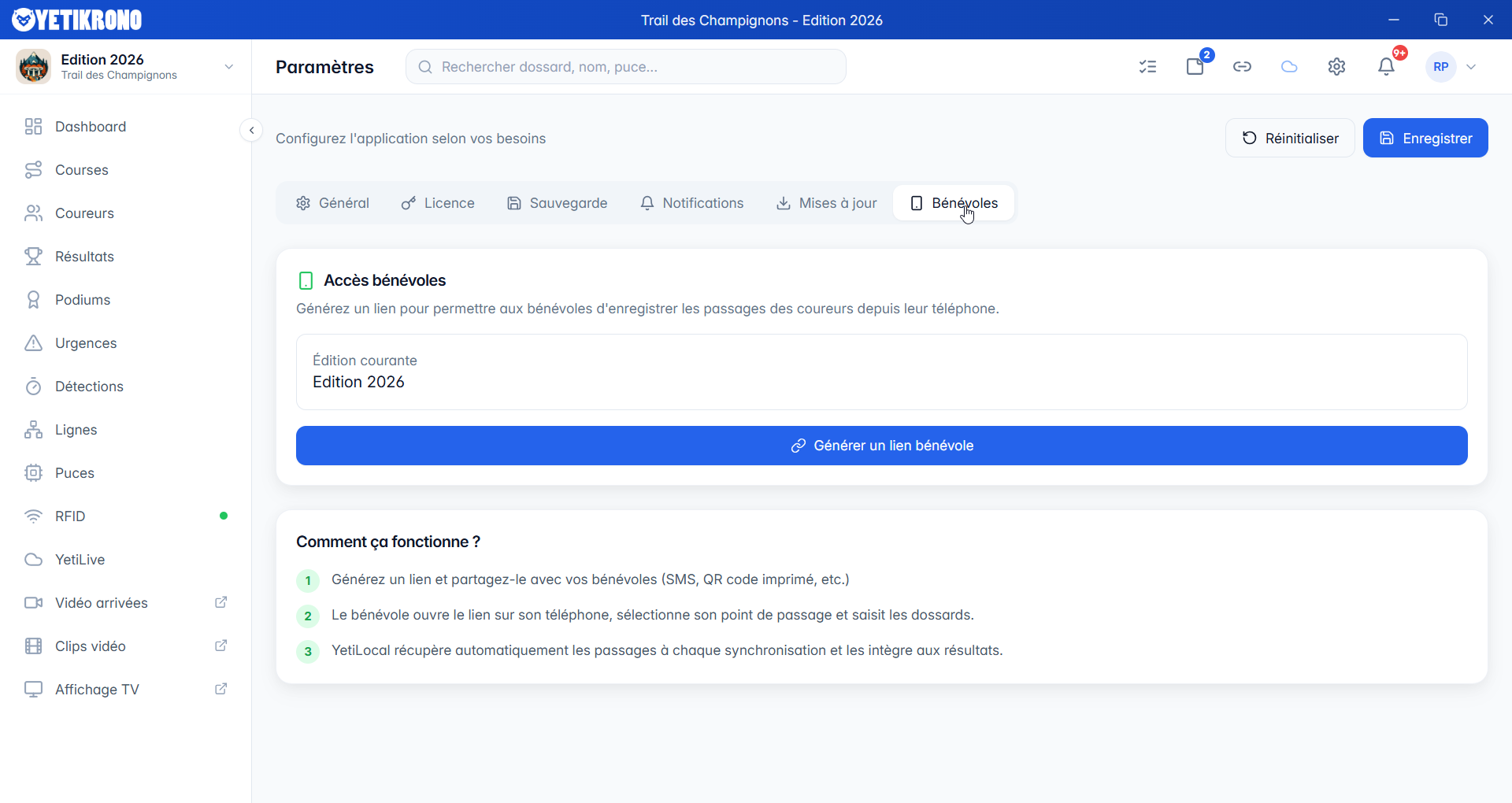 Paramètres bénévoles