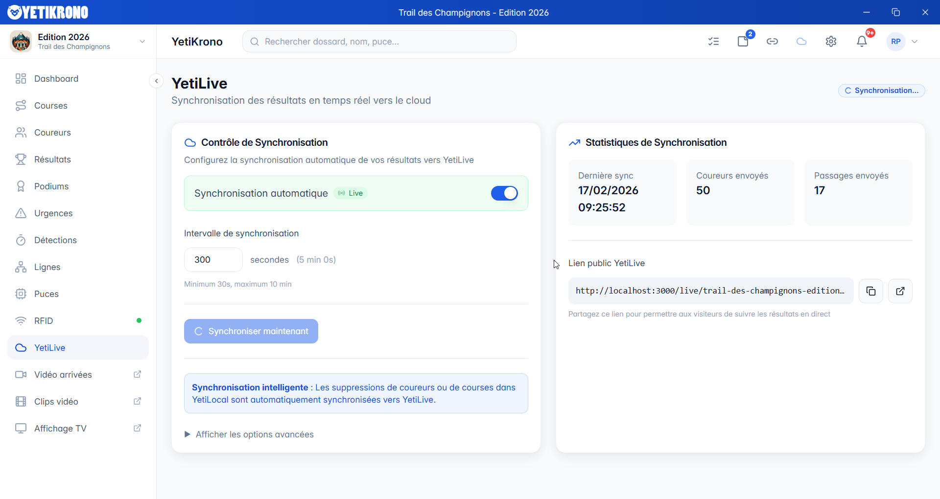 Page de synchronisation